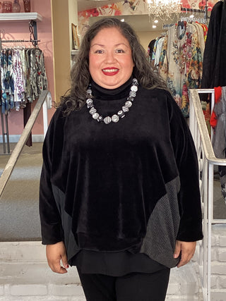 cozy velour boxy cowl neck top