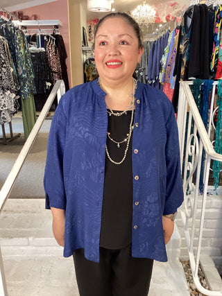 3/4 MANDARIN BLOUSE - NAVY