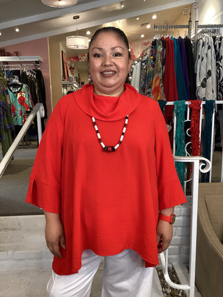 COWL NECK TUNIC - RED