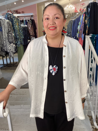 #16 3/4 MANDARIN BLOUSE - WHITE