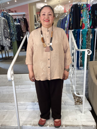 3/4 MANDARIN BLOUSE - CARMEL