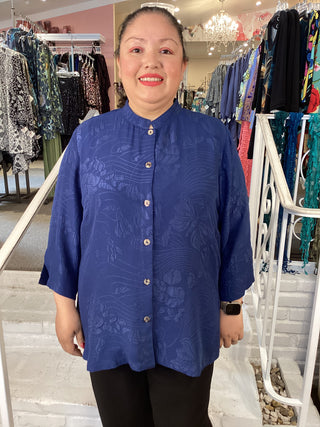 3/4 MANDARIN BLOUSE - NAVY