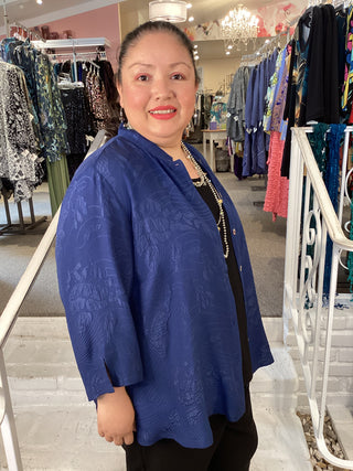 3/4 MANDARIN BLOUSE - NAVY