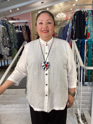 #16 3/4 MANDARIN BLOUSE - WHITE