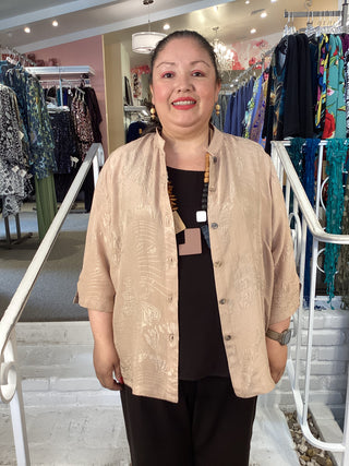 3/4 MANDARIN BLOUSE - CARMEL