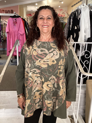 CORDUROY PRINT TUNIC - OLIVE