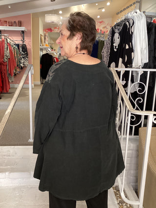 CORDUROY PRINT TUNIC - BLACK