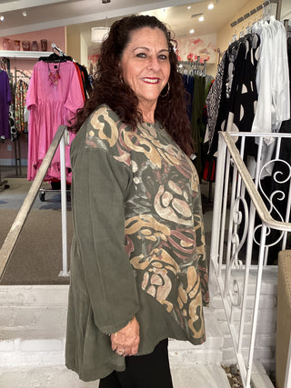 CORDUROY PRINT TUNIC - OLIVE
