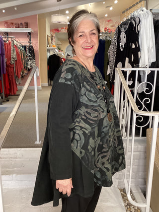 CORDUROY PRINT TUNIC - BLACK
