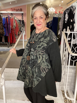 CORDUROY PRINT TUNIC - BLACK