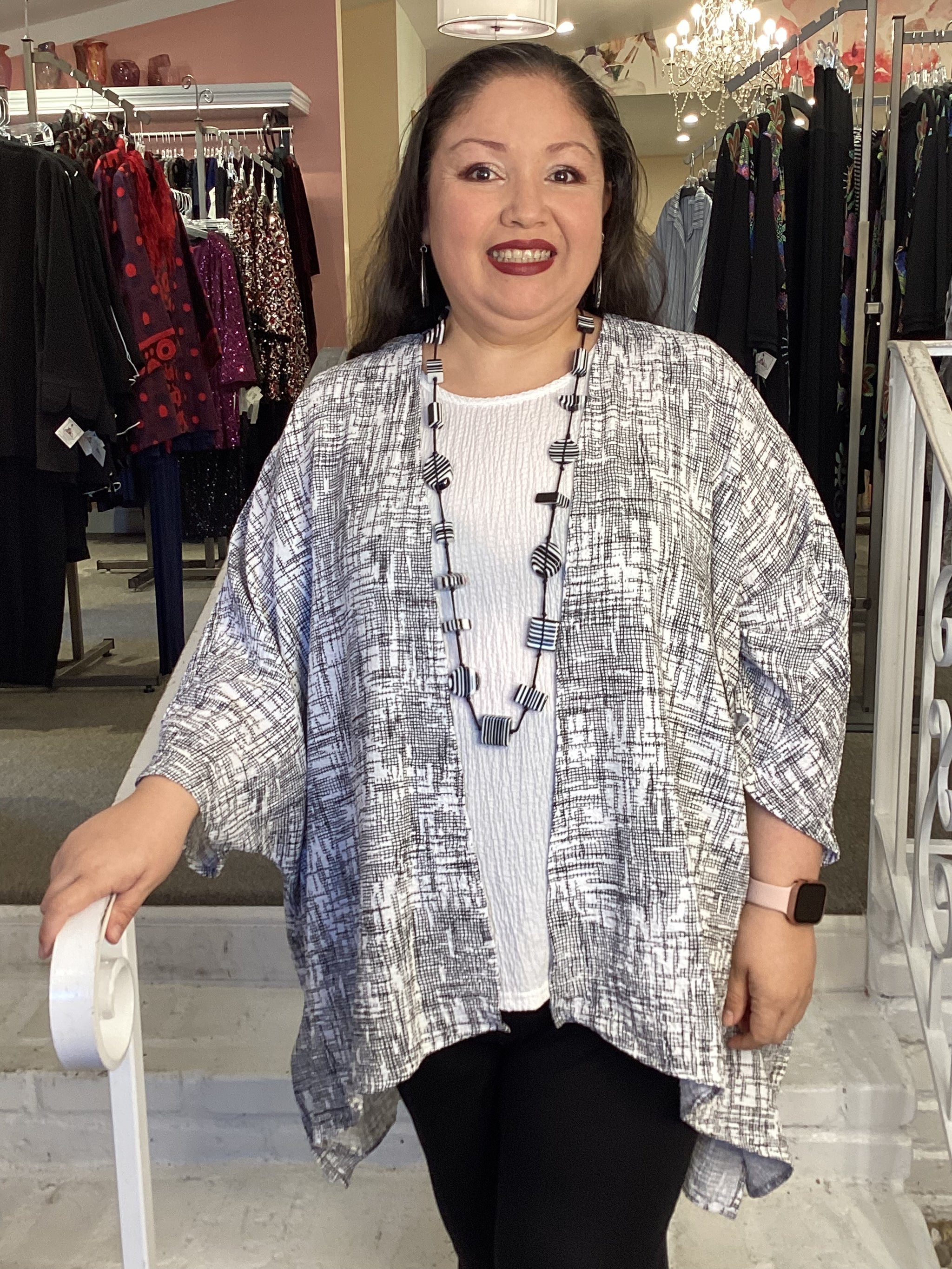 POPCORN CHECK CARDIGAN WHITE Abundance Plus Size Boutique