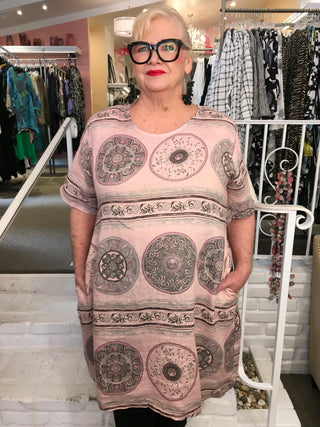 MANDALA LINEN DRESS - MAUVE