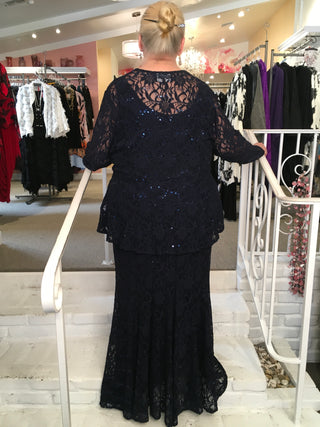 LACE DRESS & PEBLEM JKT - NAVY