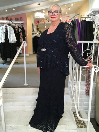 LACE DRESS & PEBLEM JKT - NAVY